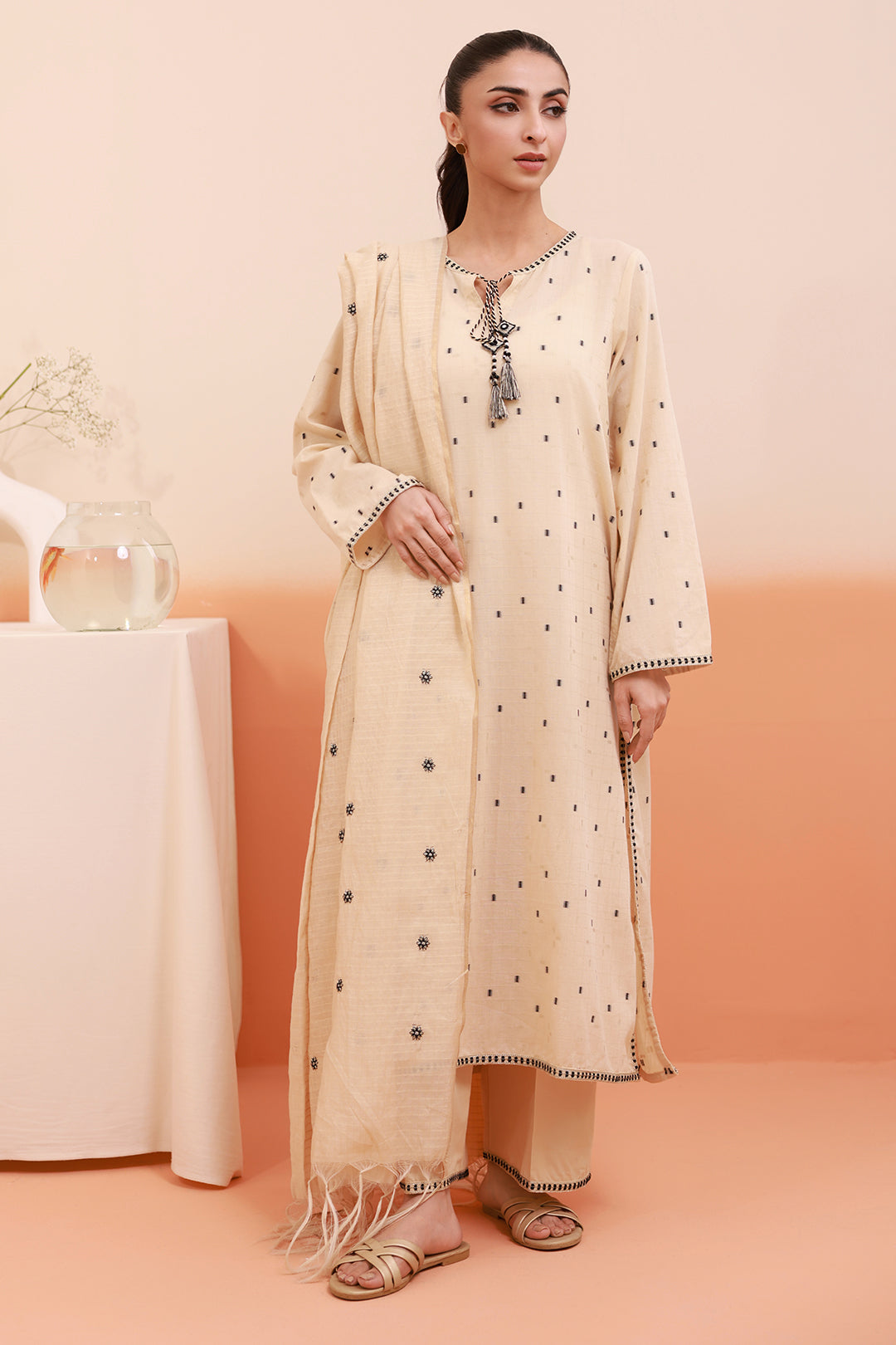 Embroidered Kurta Dupatta Trouser - 3353