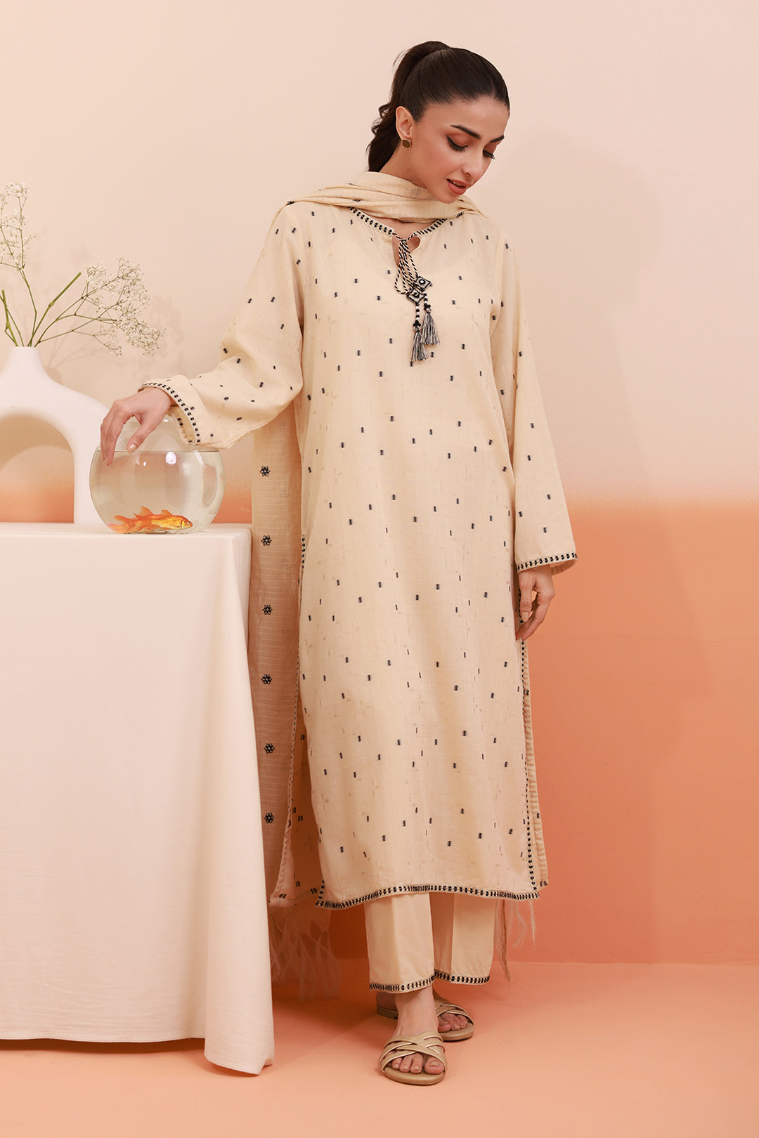 Embroidered Kurta Dupatta Trouser - 3353