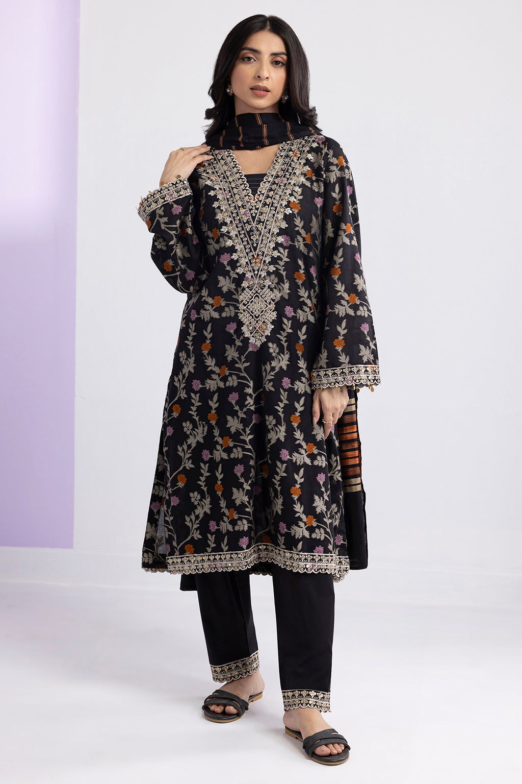 Embroidered Kurta Dupatta Trouser - 3358