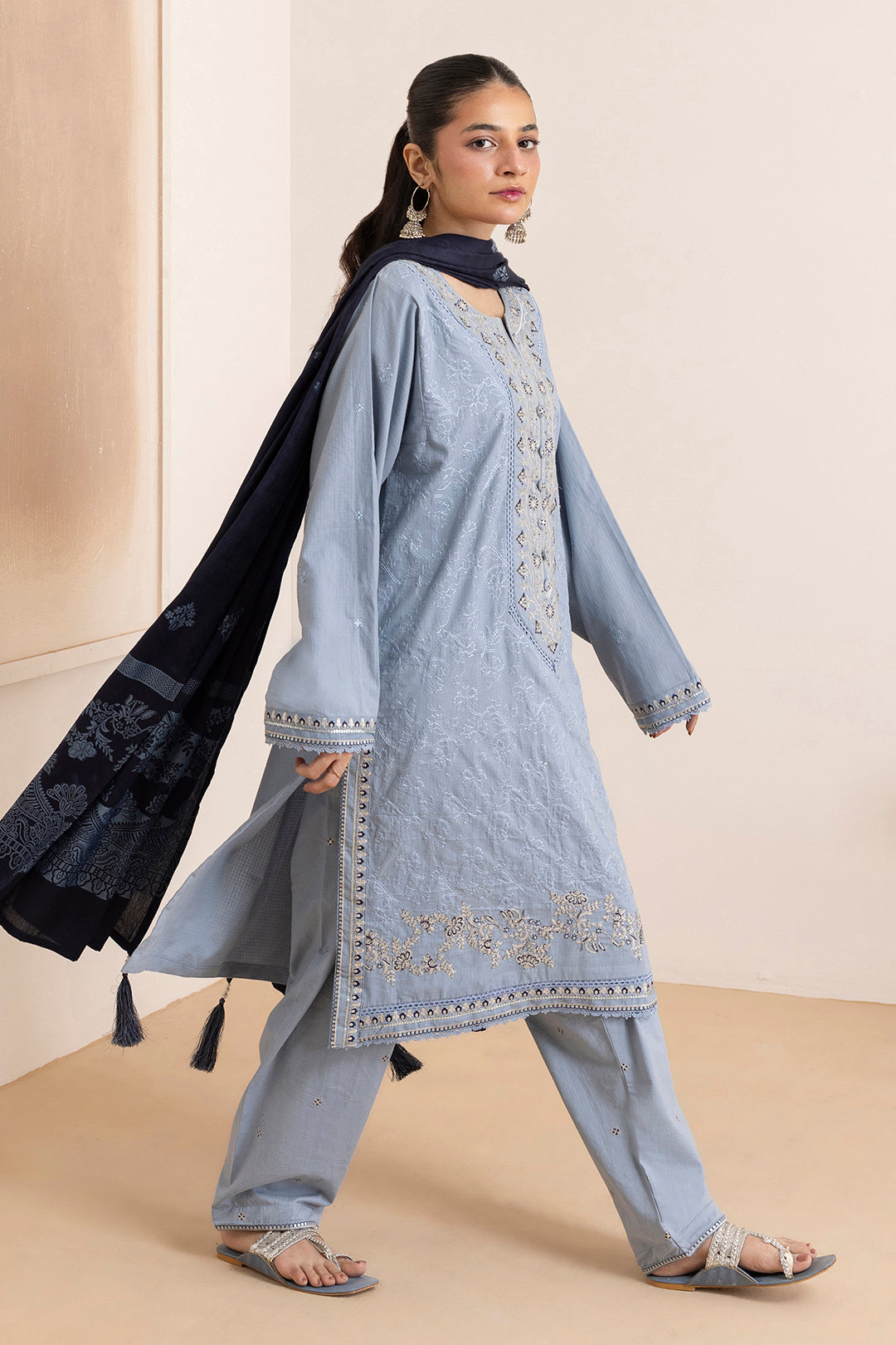 Embroidered Kurta Dupatta Trouser - 3370