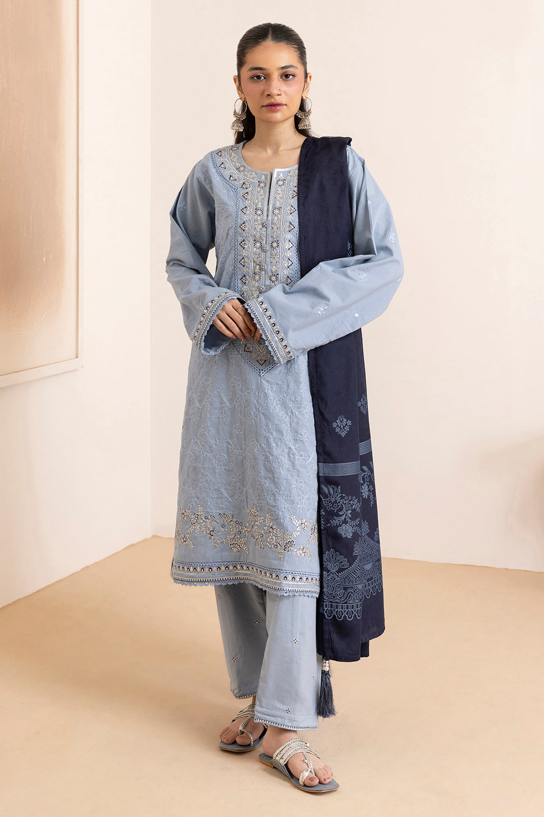 Embroidered Kurta Dupatta Trouser - 3370