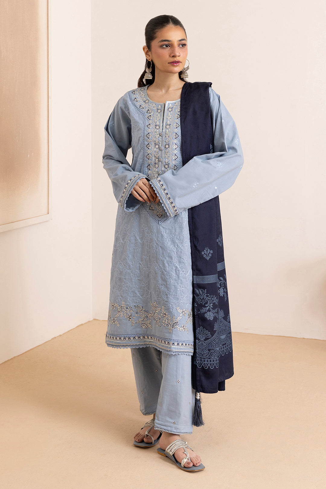 Embroidered Kurta Dupatta Trouser - 3370