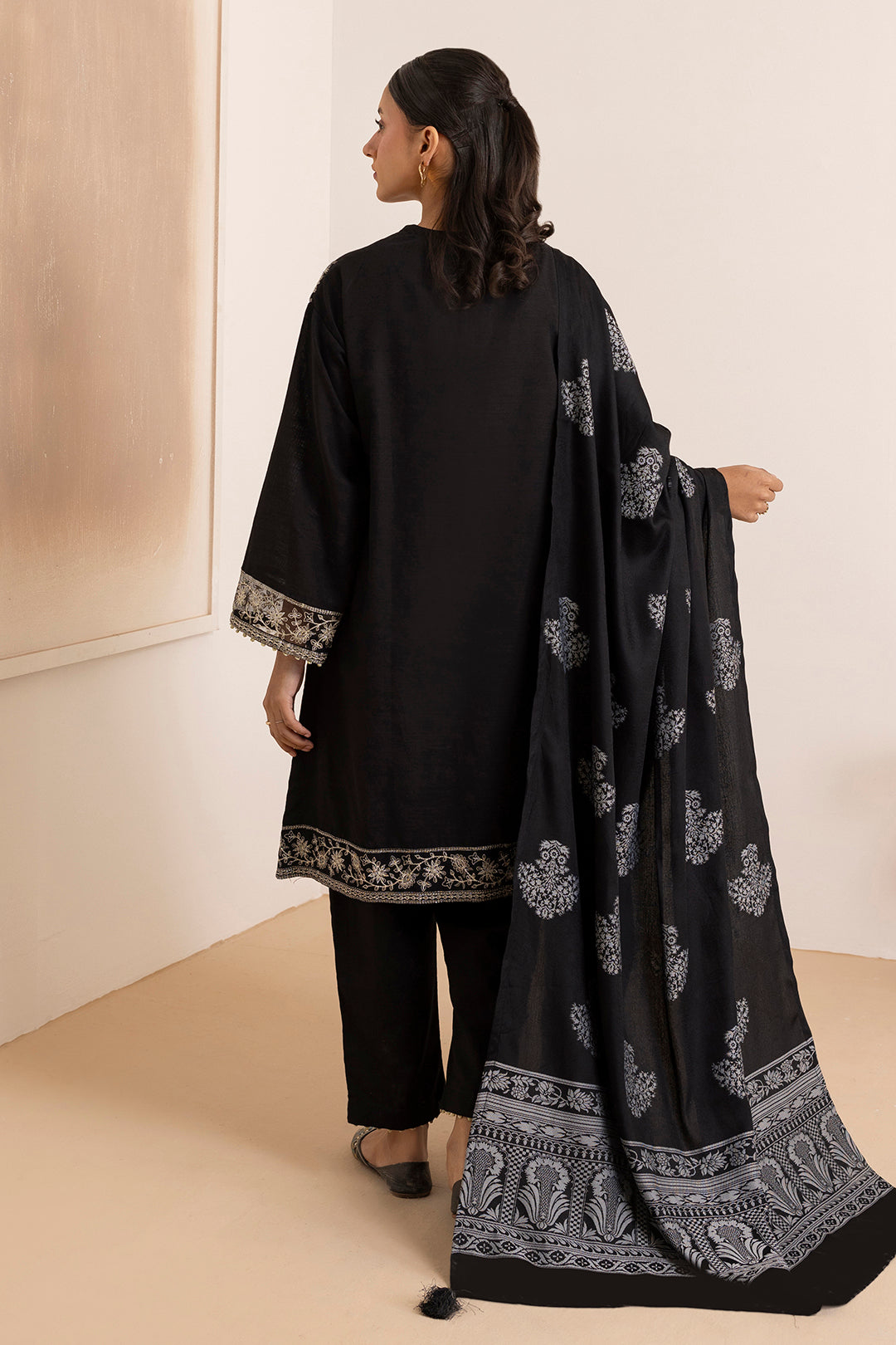 Embroidered Kurta Shawl Trouser - 3374
