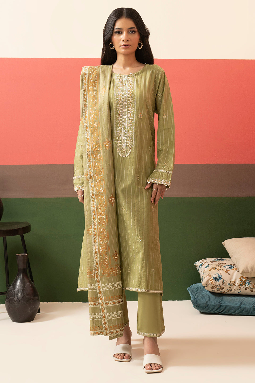 Embroidered Kurta Dupatta Trouser - 3388