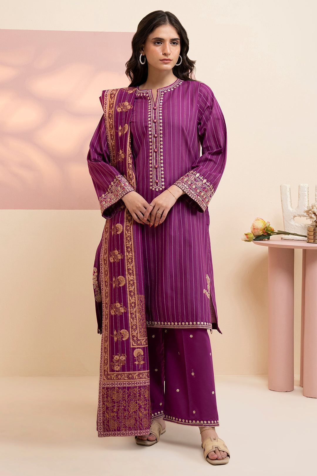 Embroidered Kurta Dupatta Trouser - 3389