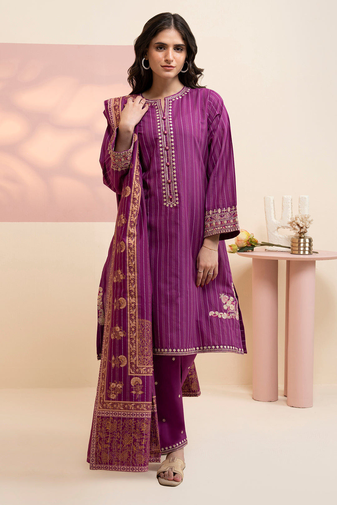 Embroidered Kurta Dupatta Trouser - 3389