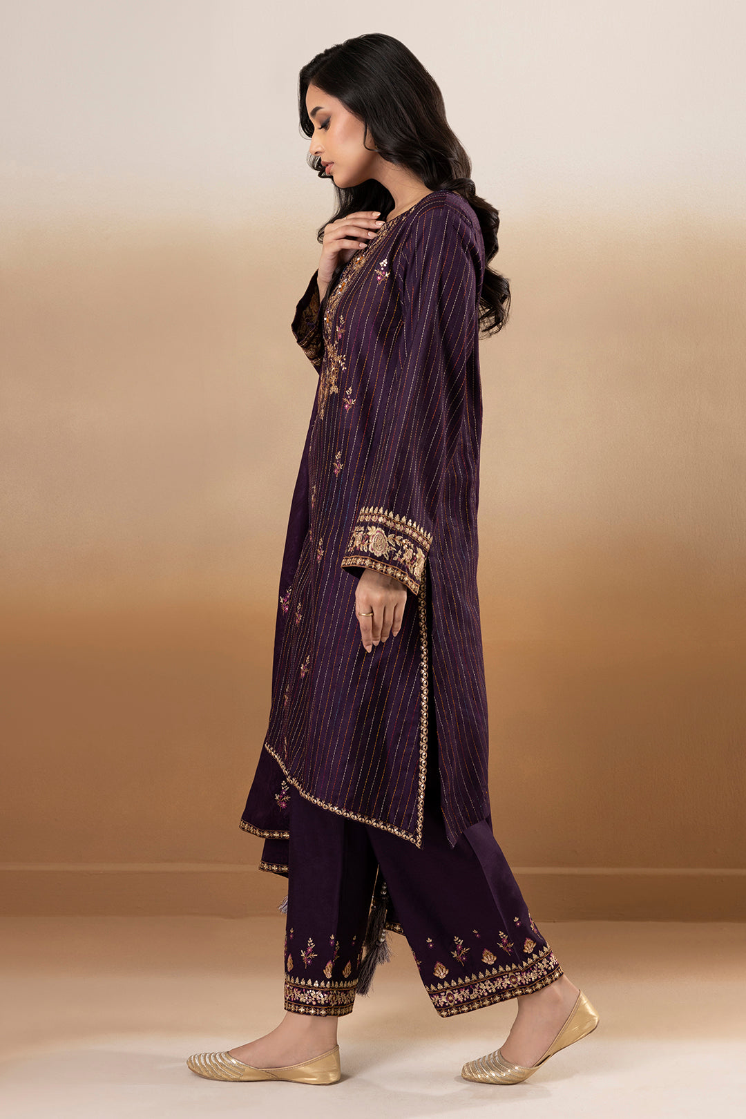 Embroidered Kurta Shawl Trouser - 3393