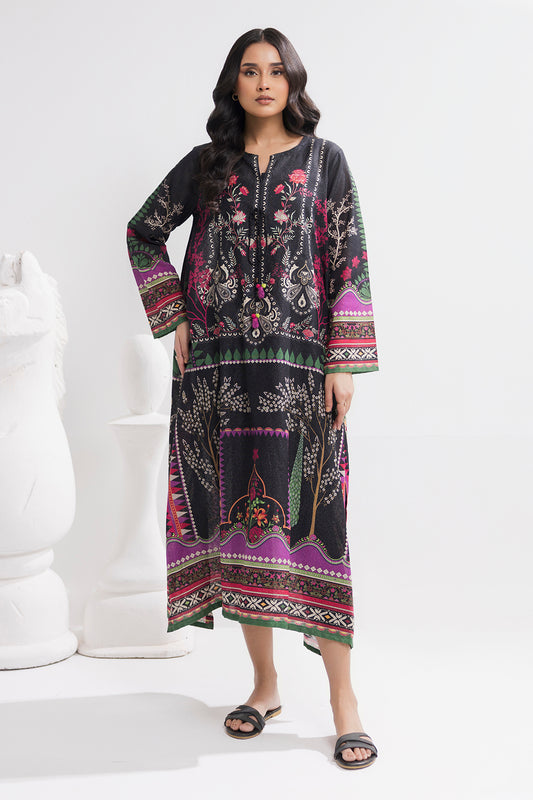 Printed Kaftaan Slub Textured Dress - 2893