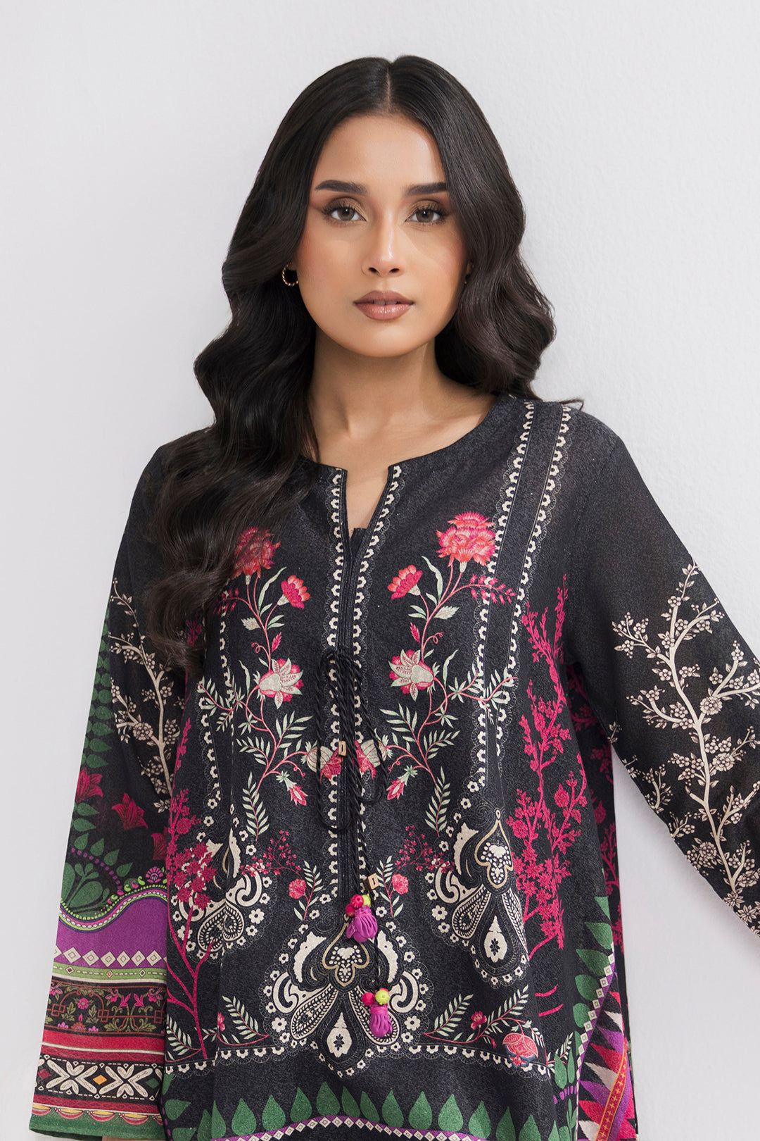 Printed Kaftaan Slub Textured Dress - 2893