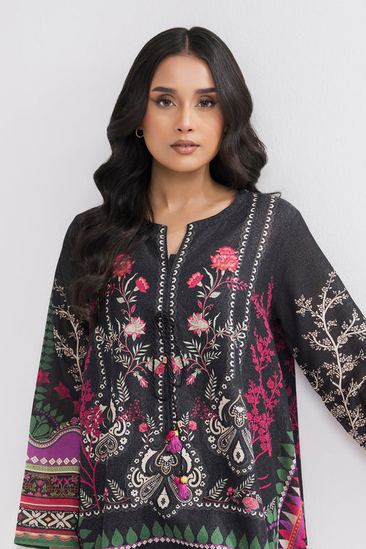 Printed Kaftaan Slub Textured Dress - 2893