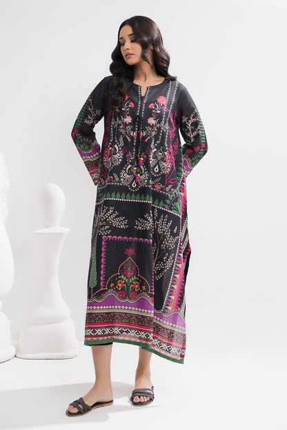 Printed Kaftaan Slub Textured Dress - 2893
