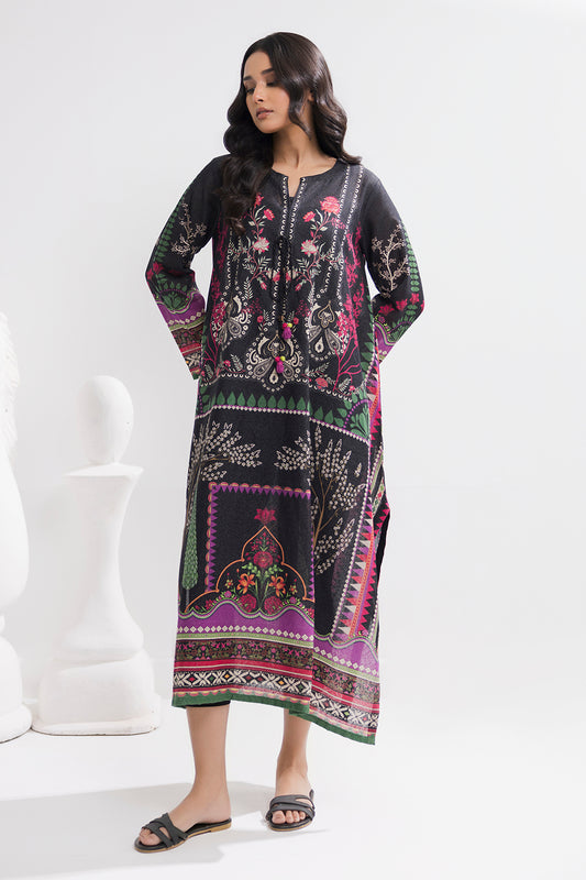 Printed Kaftaan Slub Textured Dress - 2893
