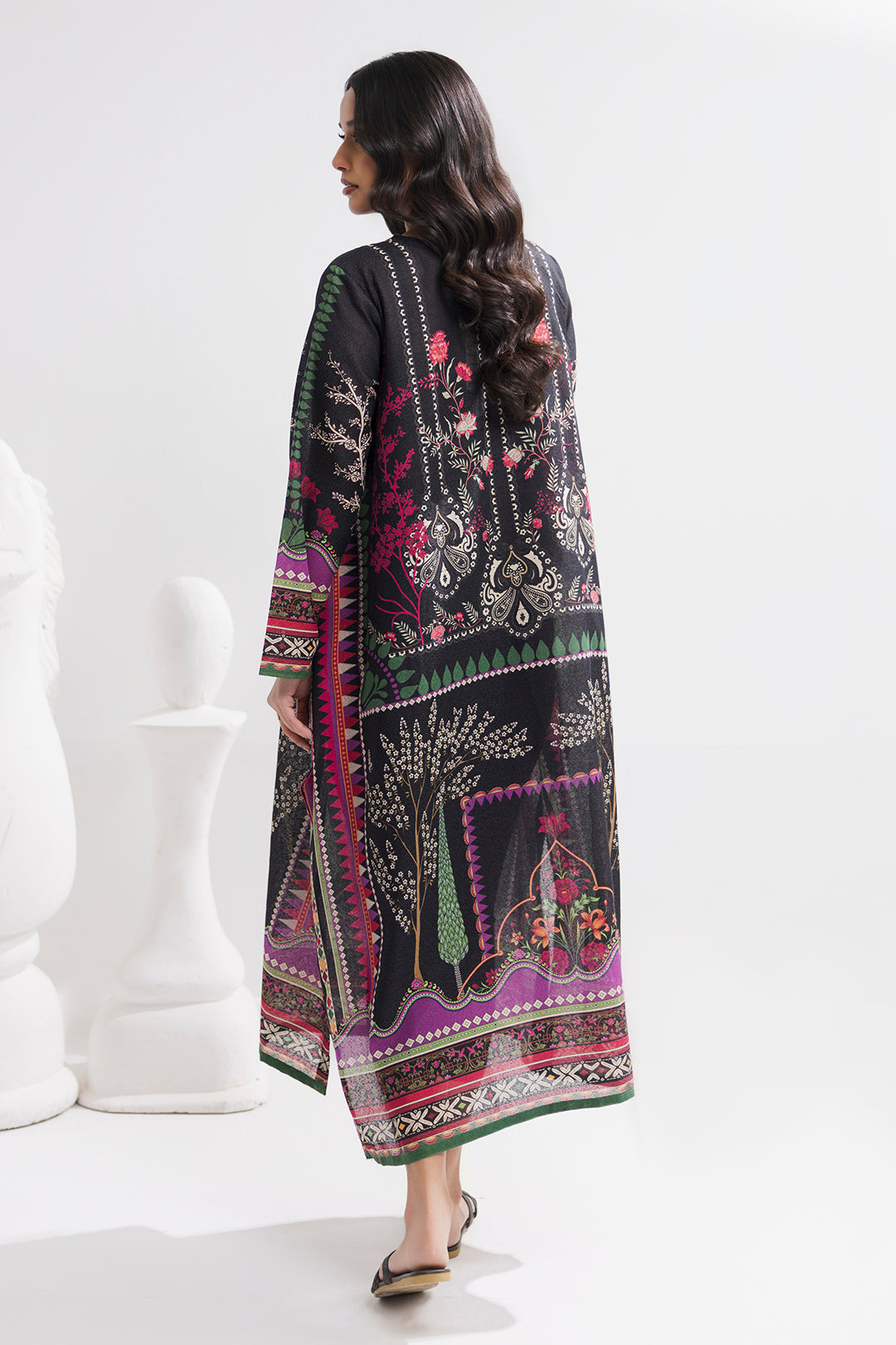 Printed Kaftaan Slub Textured Dress - 2893