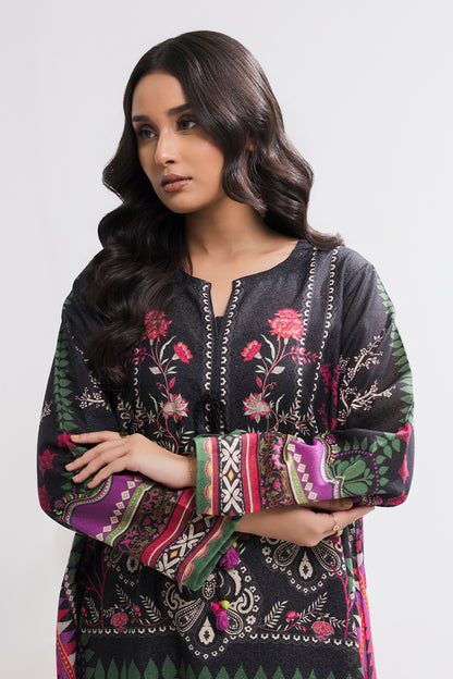 Printed Kaftaan Slub Textured Dress - 2893