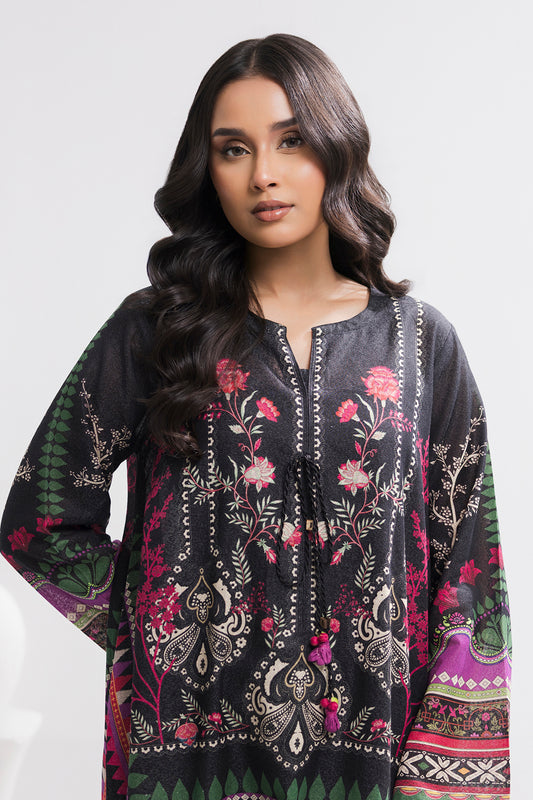 Printed Kaftaan Slub Textured Dress - 2893