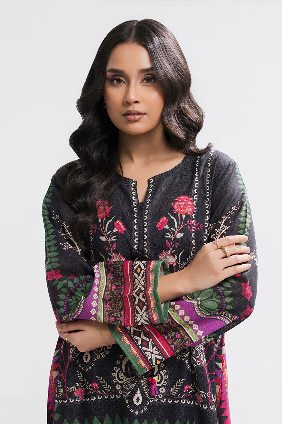 Printed Kaftaan Slub Textured Dress - 2893