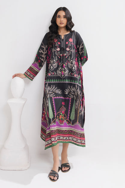 Printed Kaftaan Slub Textured Dress - 2893