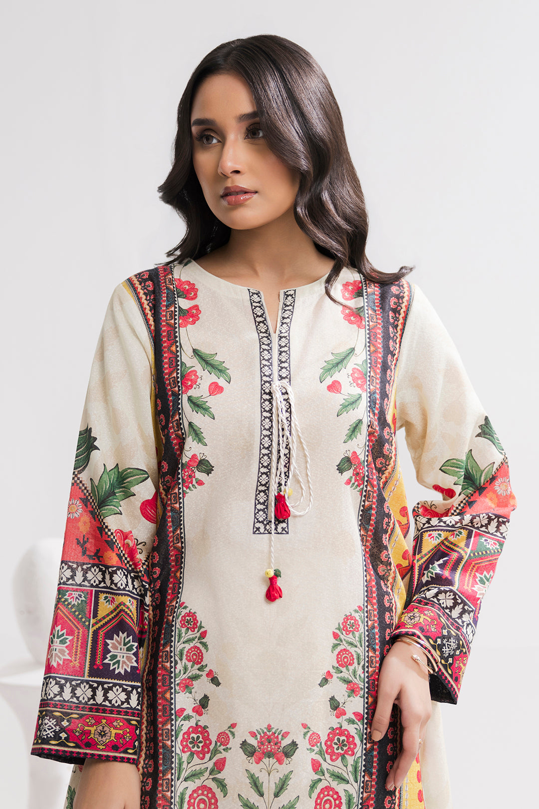 Printed Kaftaan Slub Textured Dress - 2894