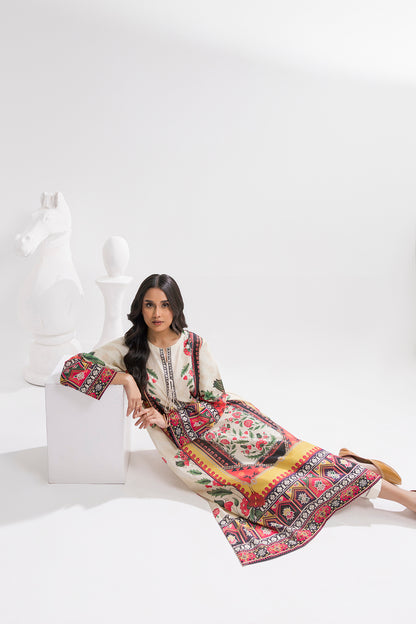 Printed Kaftaan Slub Textured Dress - 2894