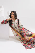Printed Kaftaan Slub Textured Dress - 2894