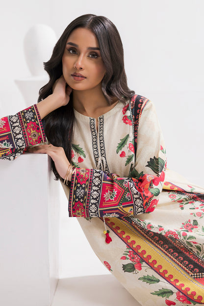 Printed Kaftaan Slub Textured Dress - 2894