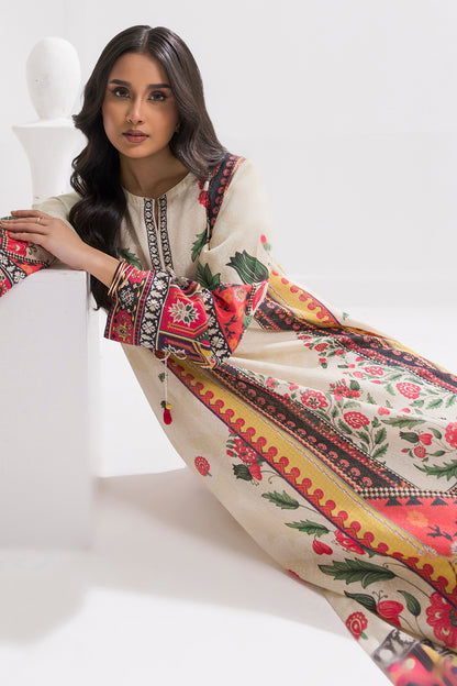 Printed Kaftaan Slub Textured Dress - 2894