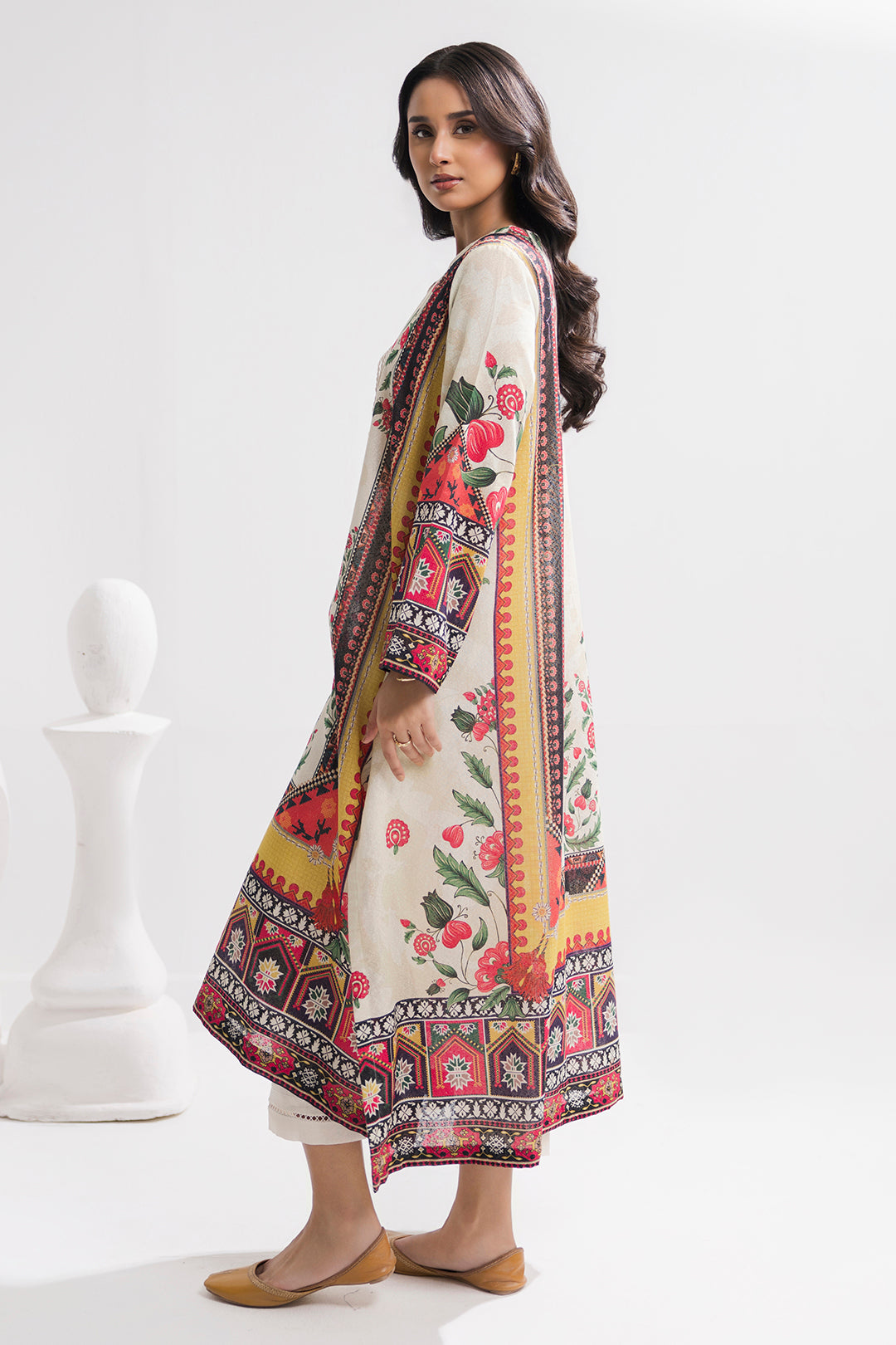 Printed Kaftaan Slub Textured Dress - 2894