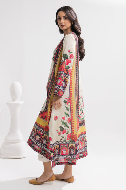 Printed Kaftaan Slub Textured Dress - 2894