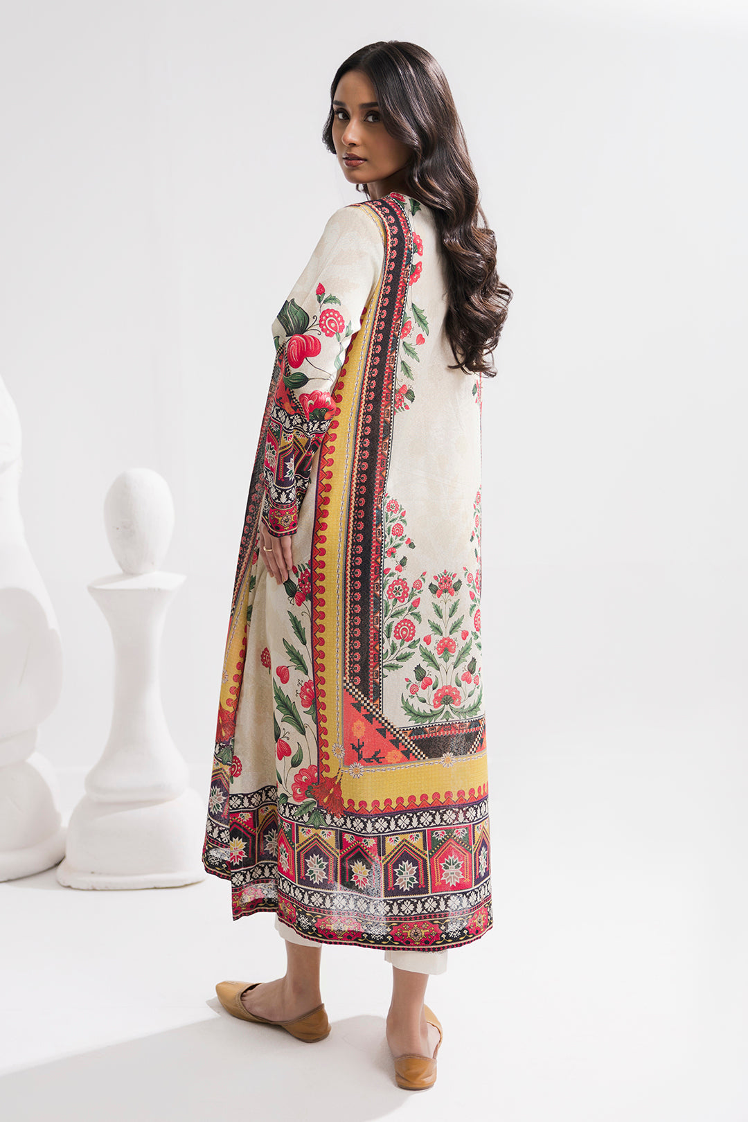 Printed Kaftaan Slub Textured Dress - 2894