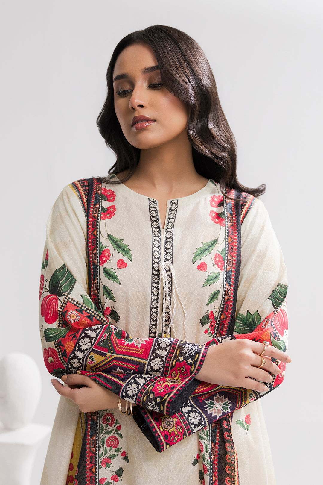 Printed Kaftaan Slub Textured Dress - 2894