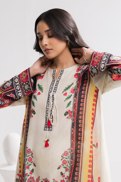 Printed Kaftaan Slub Textured Dress - 2894