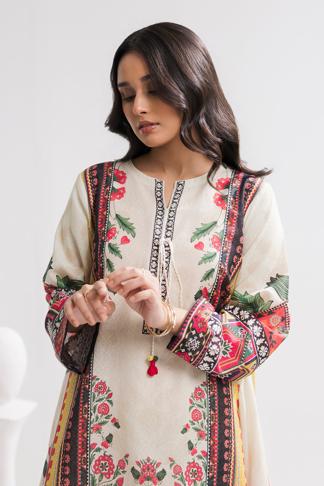 Printed Kaftaan Slub Textured Dress - 2894