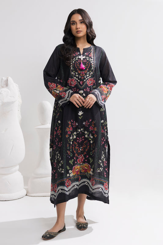 Printed Kaftaan Slub Textured Dress - 2895