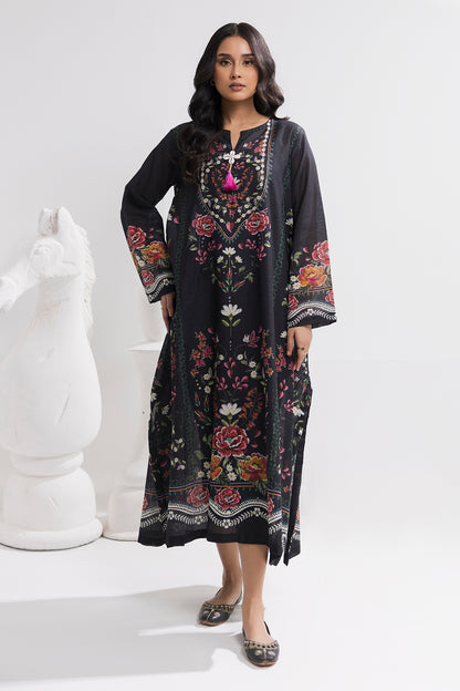 Printed Kaftaan Slub Textured Dress - 2895