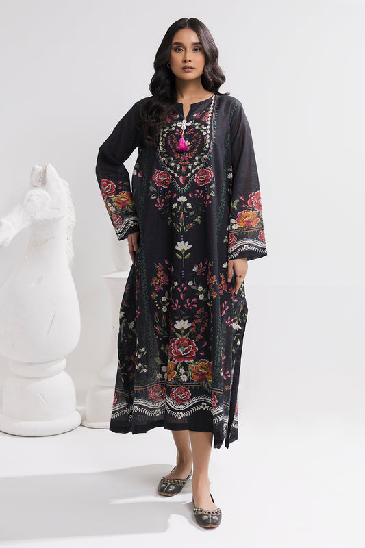 Printed Kaftaan Slub Textured Dress - 2895