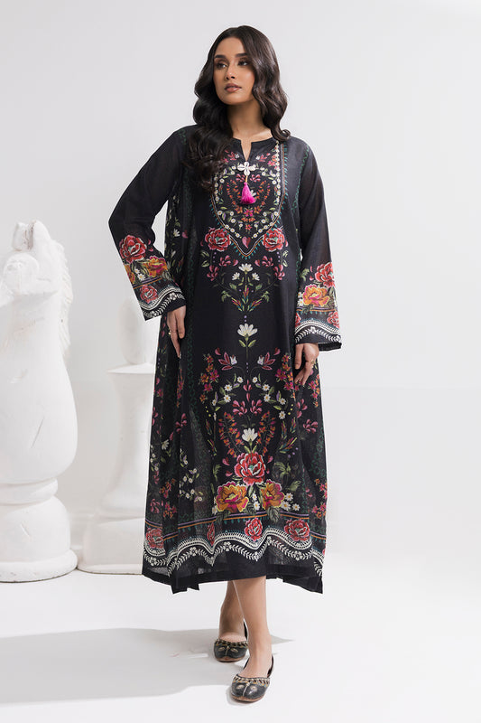 Printed Kaftaan Slub Textured Dress - 2895