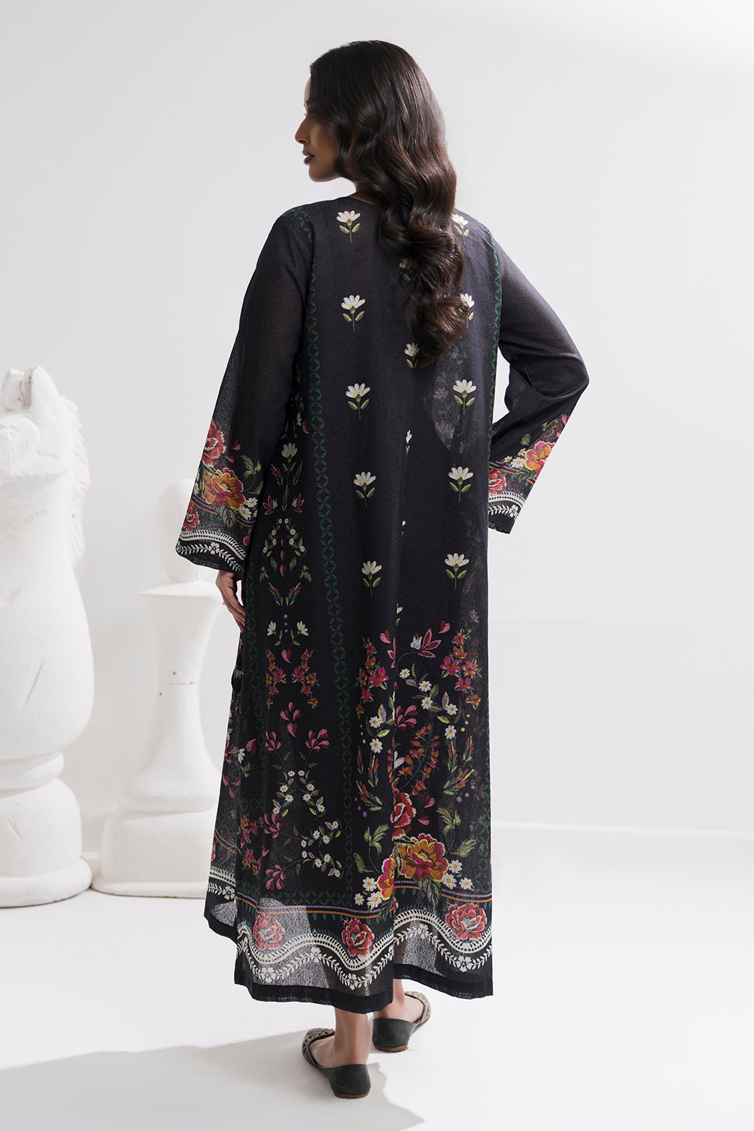 Printed Kaftaan Slub Textured Dress - 2895