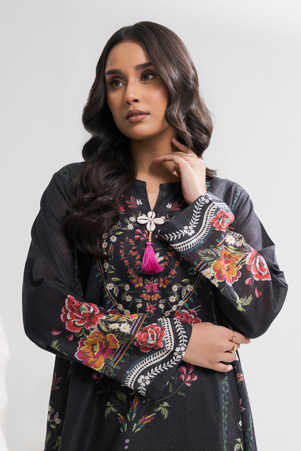 Printed Kaftaan Slub Textured Dress - 2895
