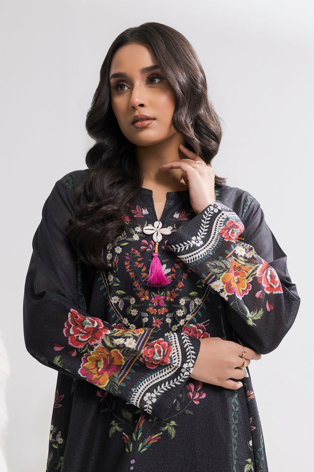 Printed Kaftaan Slub Textured Dress - 2895