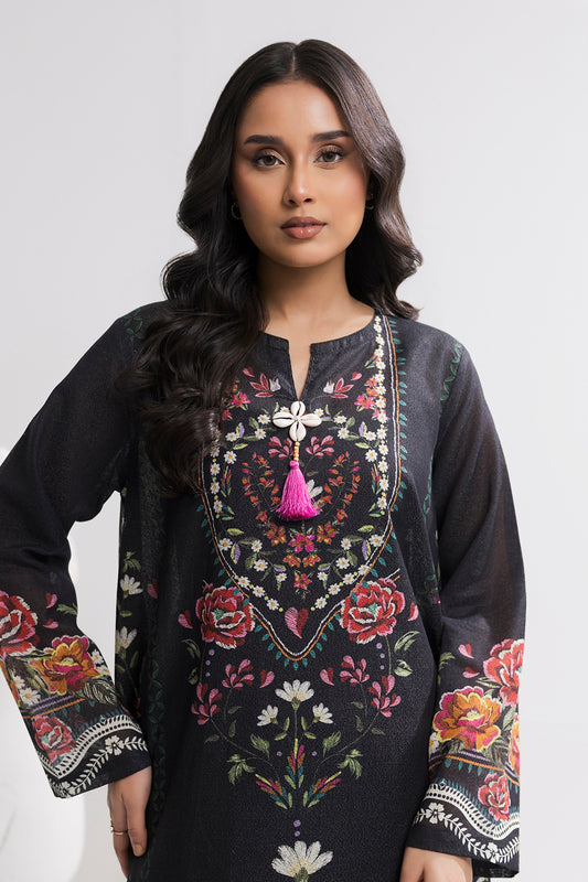 Printed Kaftaan Slub Textured Dress - 2895
