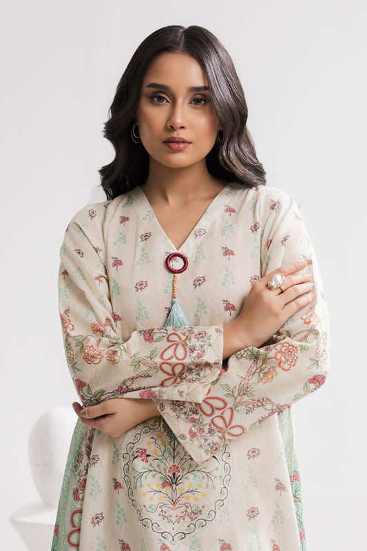 Printed Kaftaan Slub Textured Dress - 2896