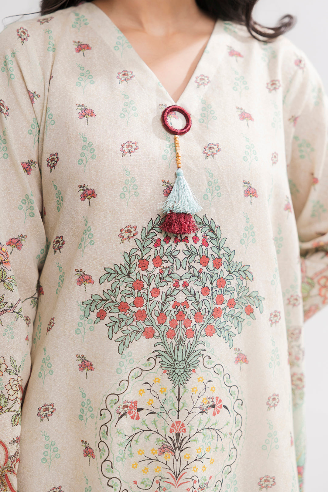 Printed Kaftaan Slub Textured Dress - 2896