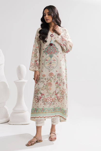 Printed Kaftaan Slub Textured Dress - 2896