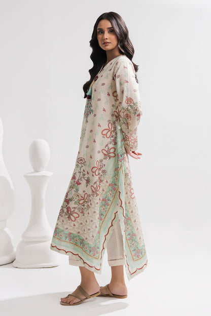 Printed Kaftaan Slub Textured Dress - 2896