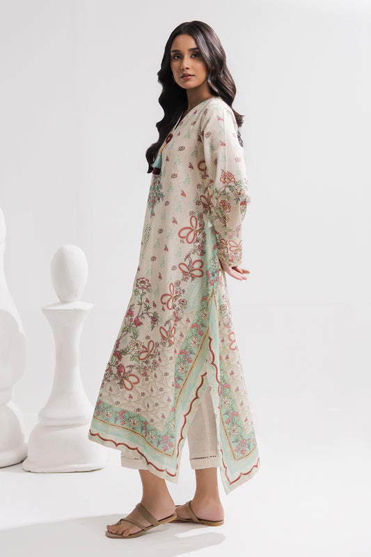 Printed Kaftaan Slub Textured Dress - 2896