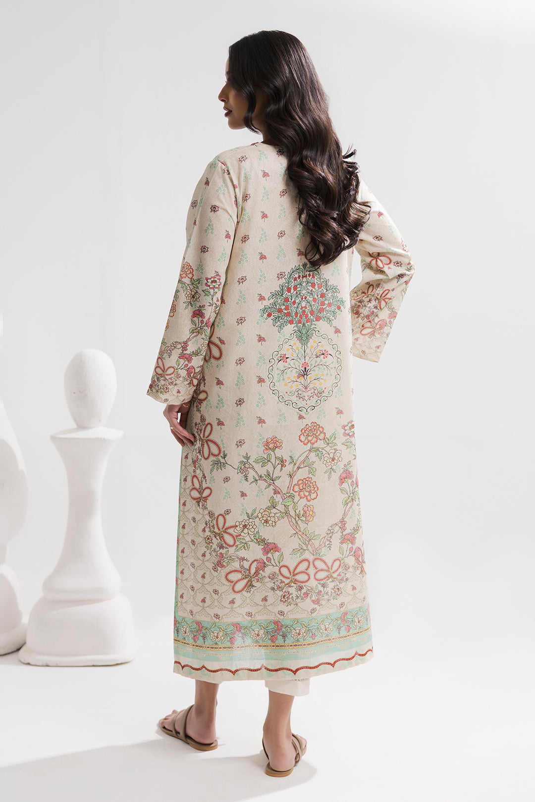 Printed Kaftaan Slub Textured Dress - 2896