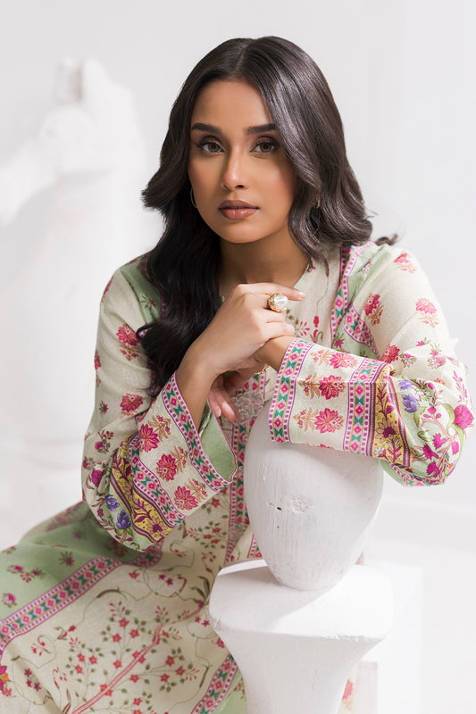 Printed Kaftaan Slub Textured Dress - 2897