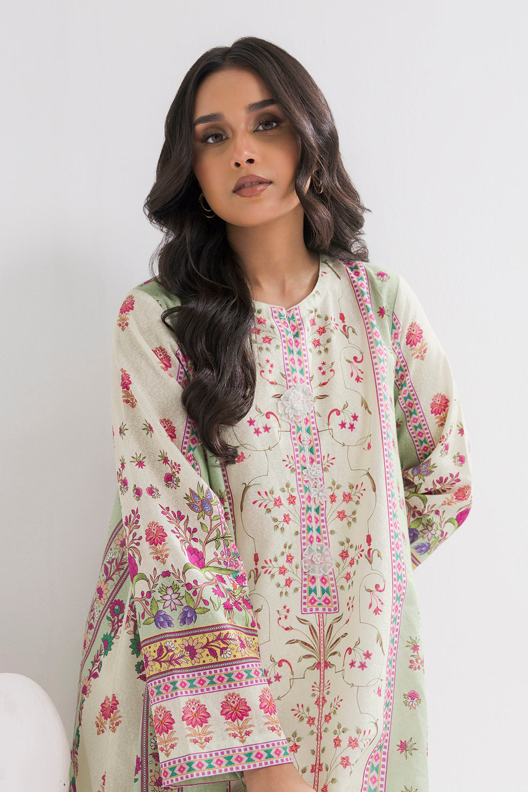 Printed Kaftaan Slub Textured Dress - 2897