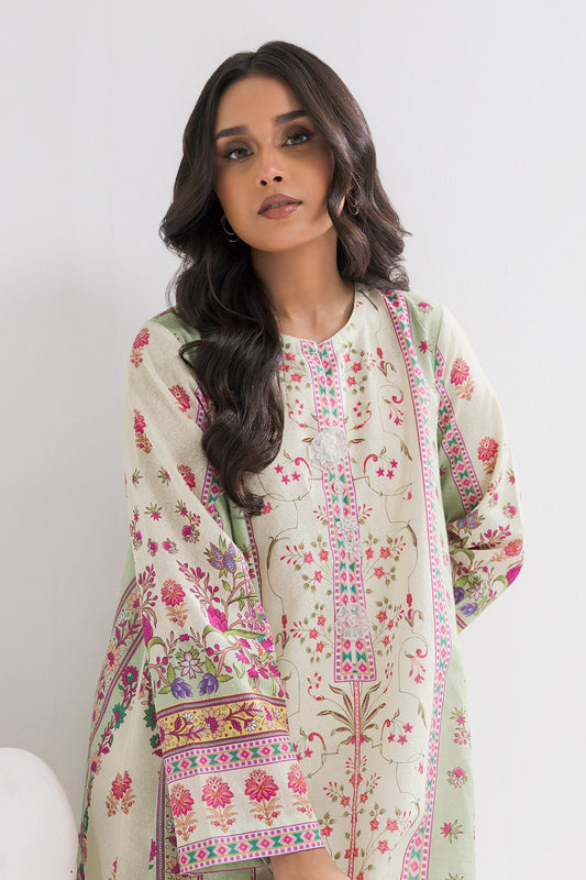 Printed Kaftaan Slub Textured Dress - 2897