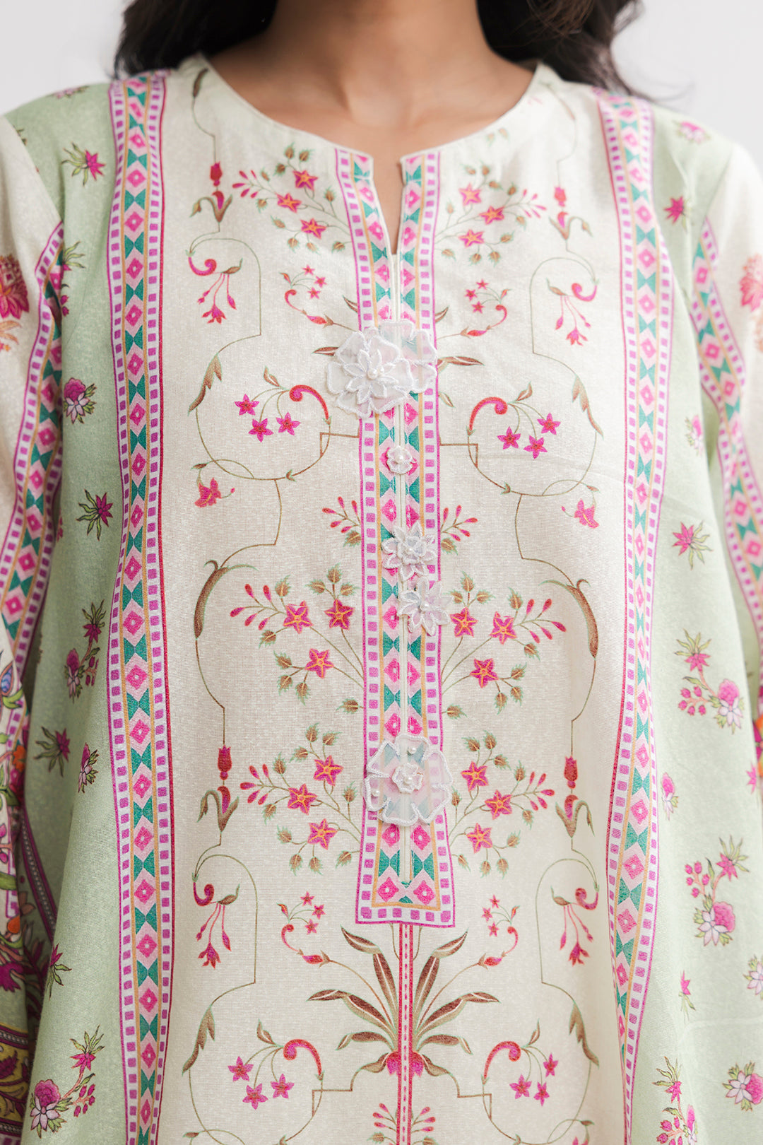 Printed Kaftaan Slub Textured Dress - 2897